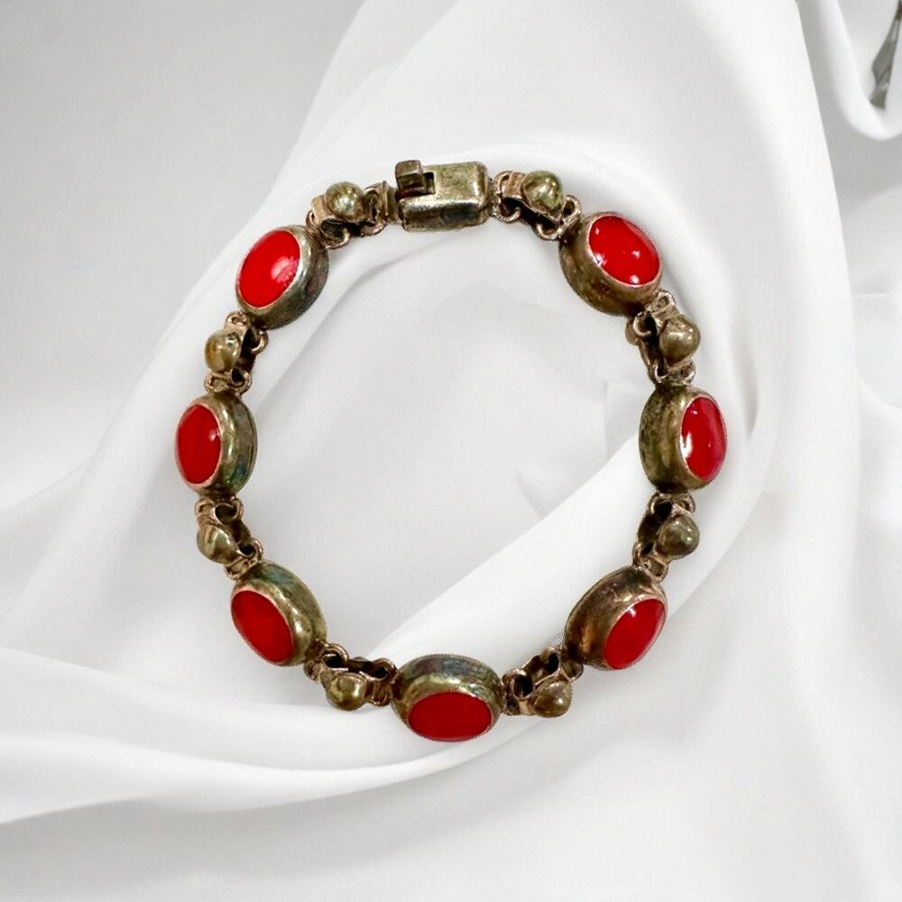 Vintage 22g Coral 925 Mexico Bracelet 7”